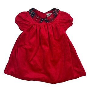 Max Studio Kids Red Velvet Plaid Collar Puff‎ Sleeve Dress Baby 18M